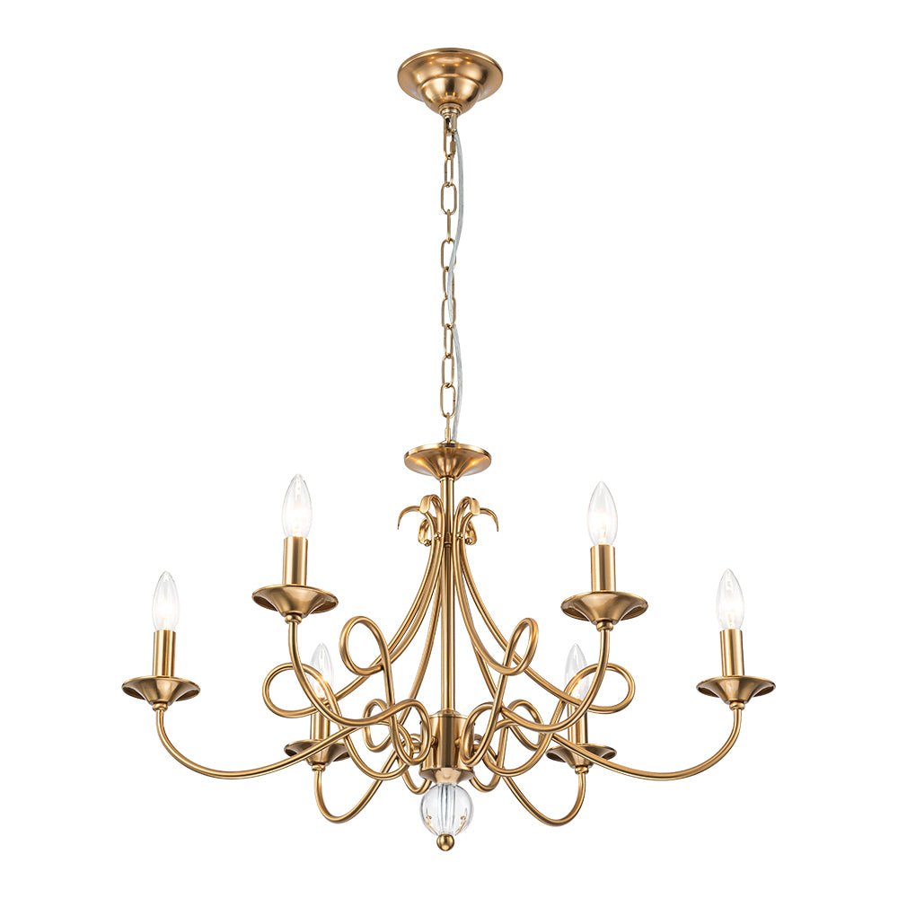 French Classic Brass Scrolling Candle Style Chandelier
