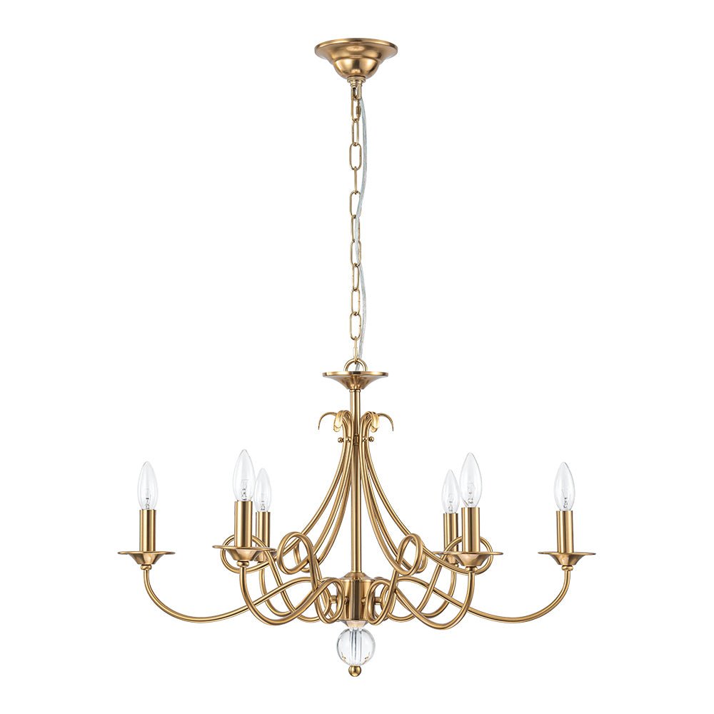 French Classic Brass Scrolling Candle Style Chandelier