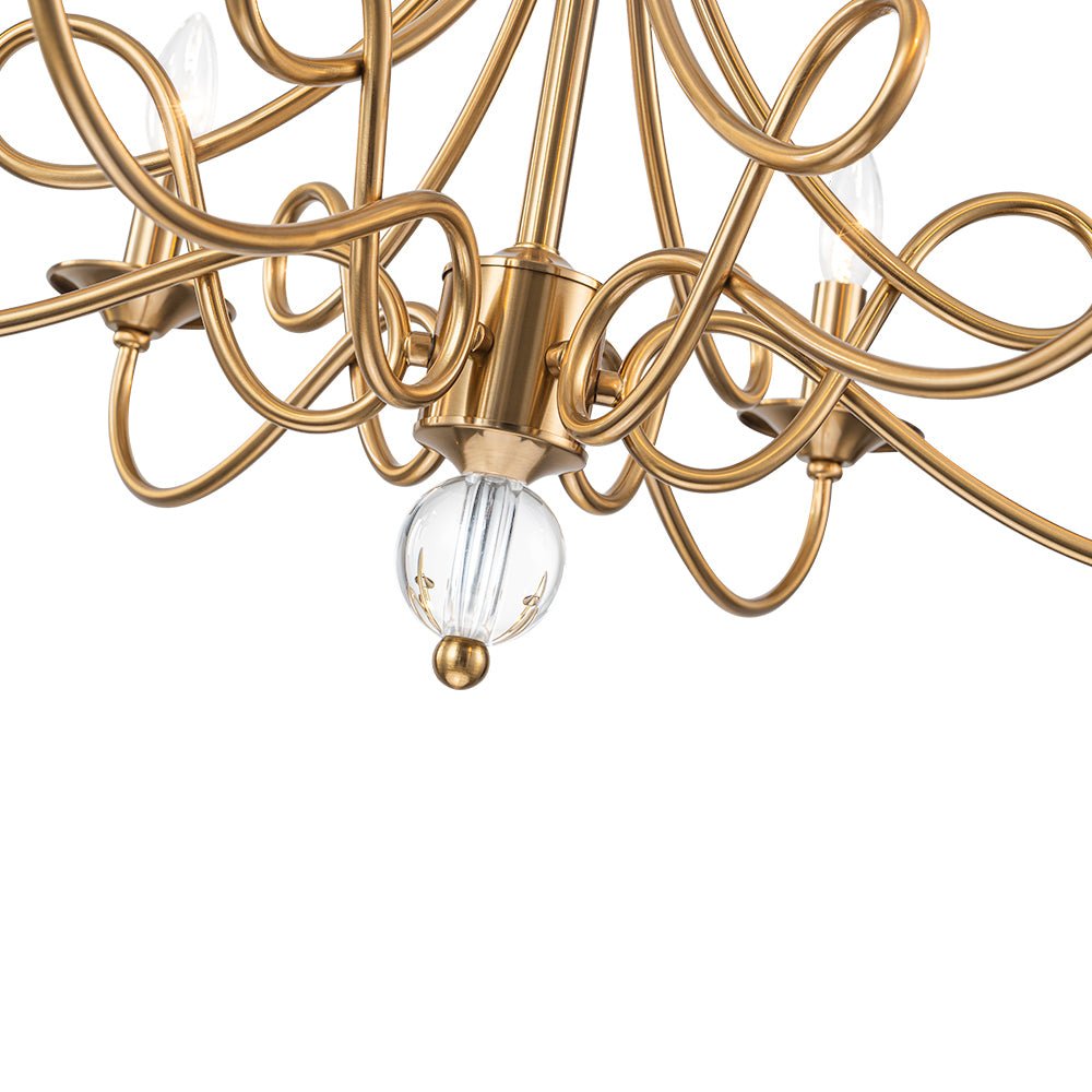 French Classic Brass Scrolling Candle Style Chandelier