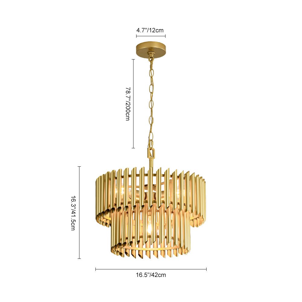 French Luxury Gold 2-Tier Metal Drum Cage Chandelier