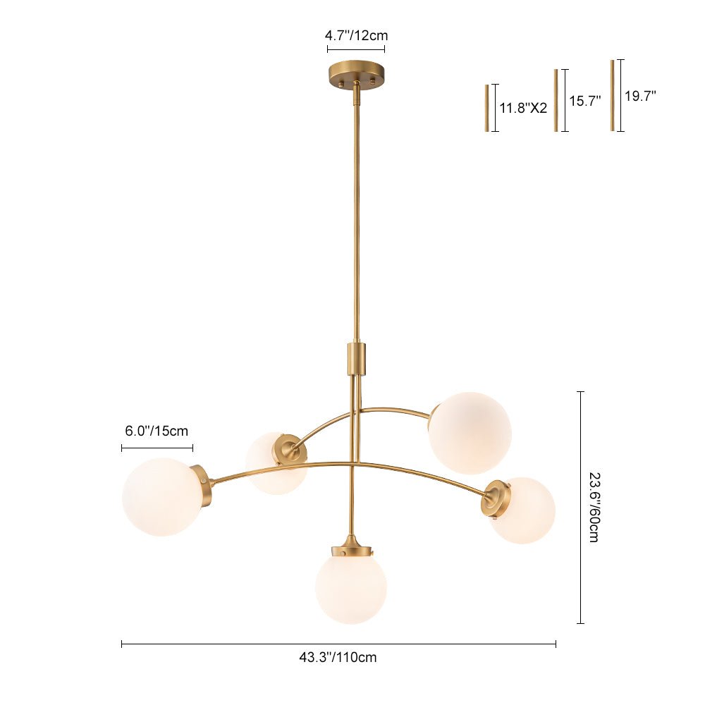 Funky 5-Light Seesaw Arched Arm Glass Globe Semi Flush Chandelier