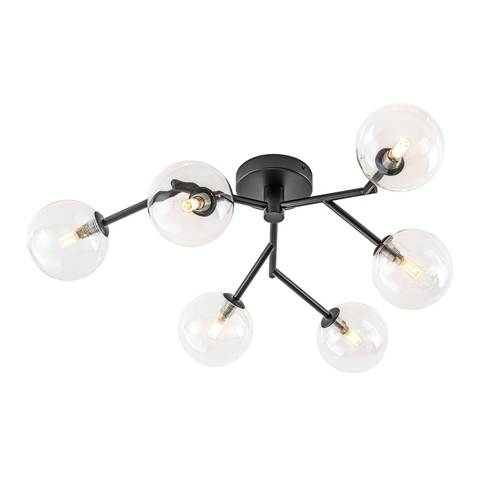 Funky Branch Style 6-Light Clear Glass Bubble Semi Flush Mount