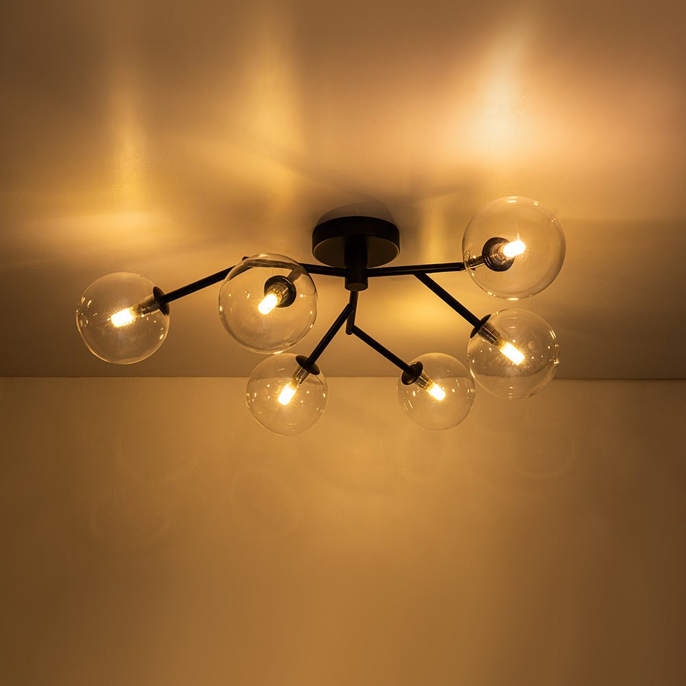 Funky Branch Style 6-Light Clear Glass Bubble Semi Flush Mount