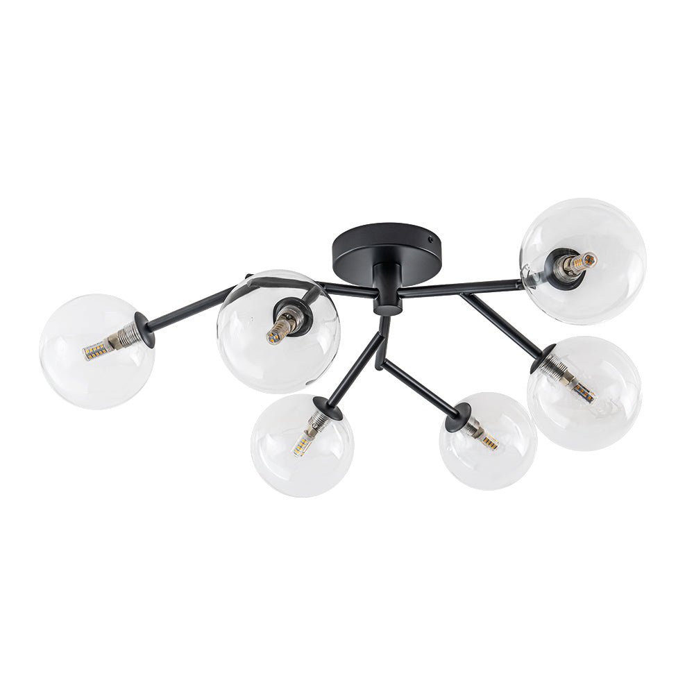 Funky Branch Style 6-Light Clear Glass Bubble Semi Flush Mount