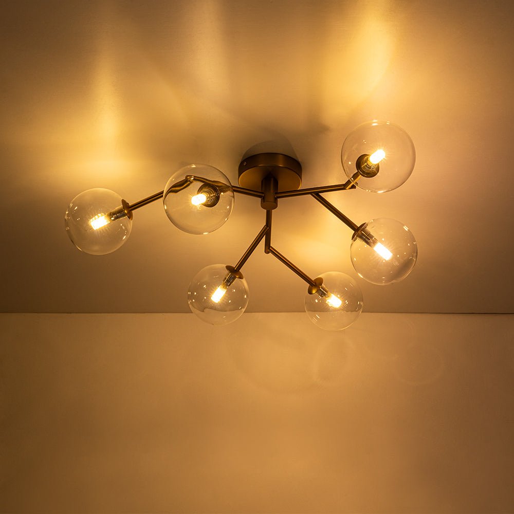 Funky Branch Style 6-Light Clear Glass Bubble Semi Flush Mount