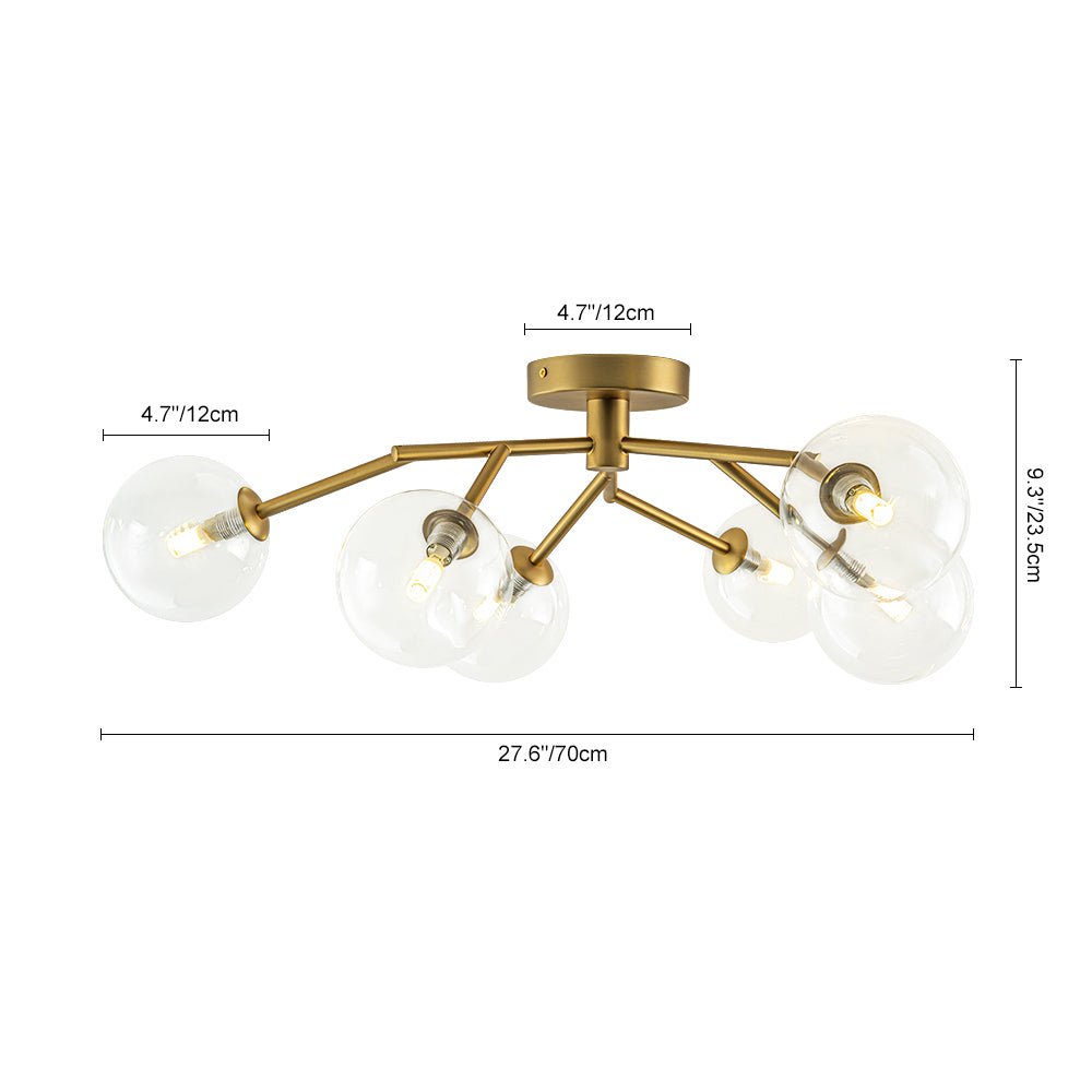 Funky Branch Style 6-Light Clear Glass Bubble Semi Flush Mount