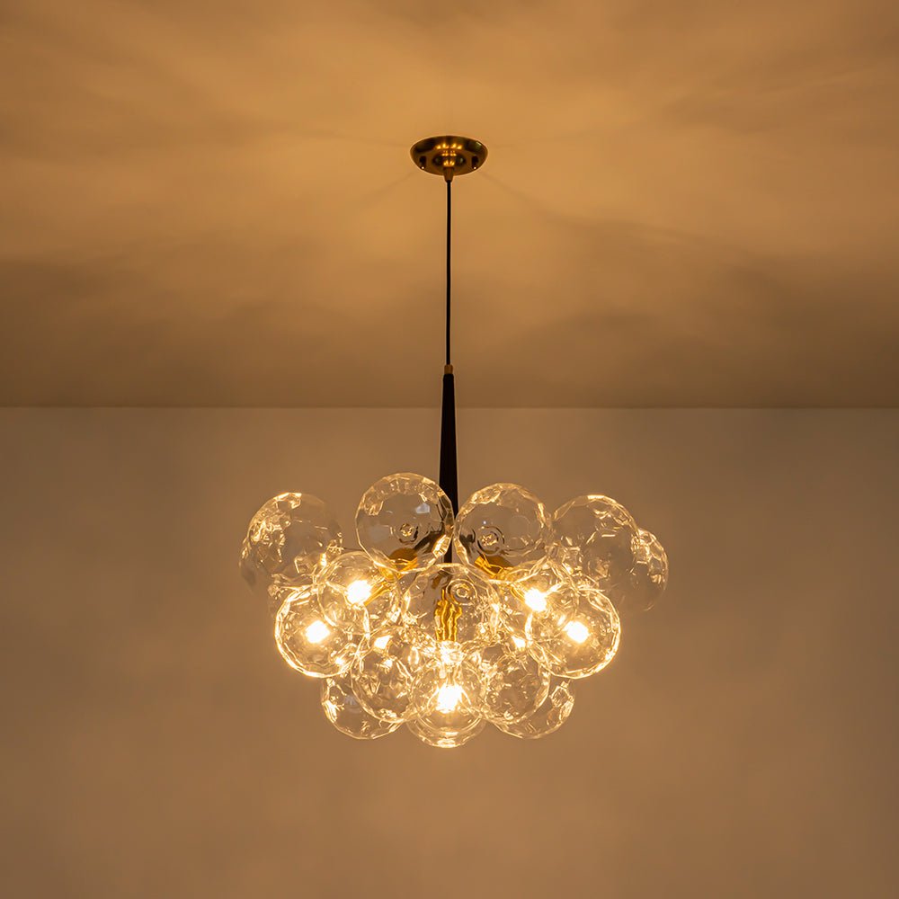 Funky Cluster Clear Faceted Glass Orb Bubble Chandelier