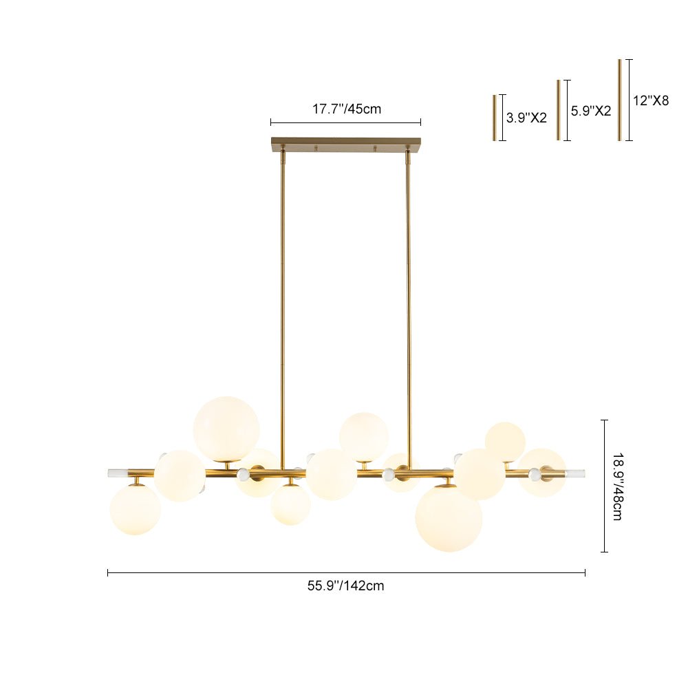 Glam 12-Light Shine Opal Glass Globe Linear Island Chandelier