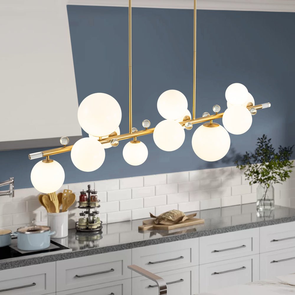Glam 12-Light Shine Opal Glass Globe Linear Island Chandelier