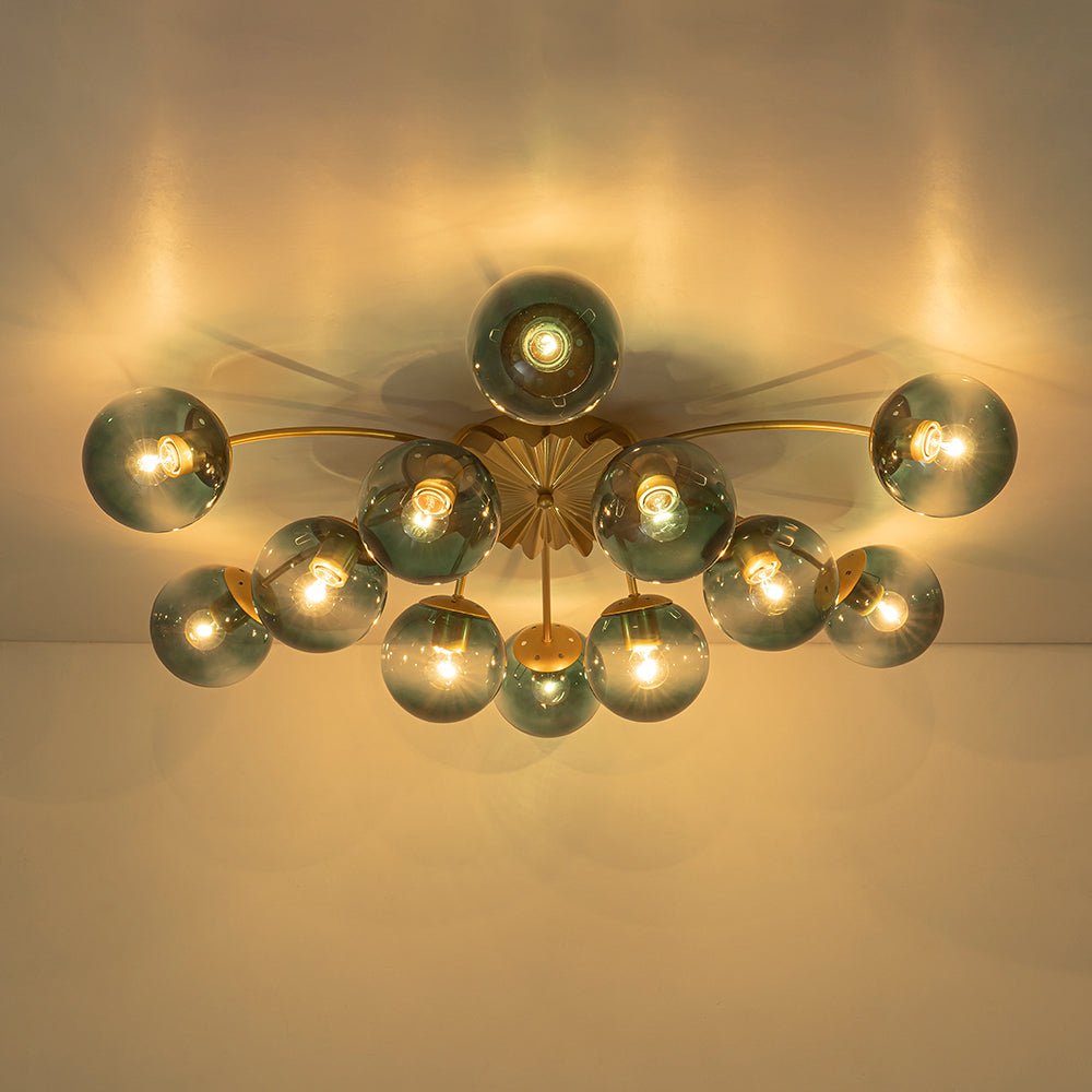 Glam Bloom 12-Light Blue Glass Bubble Semi Flush Chandelier
