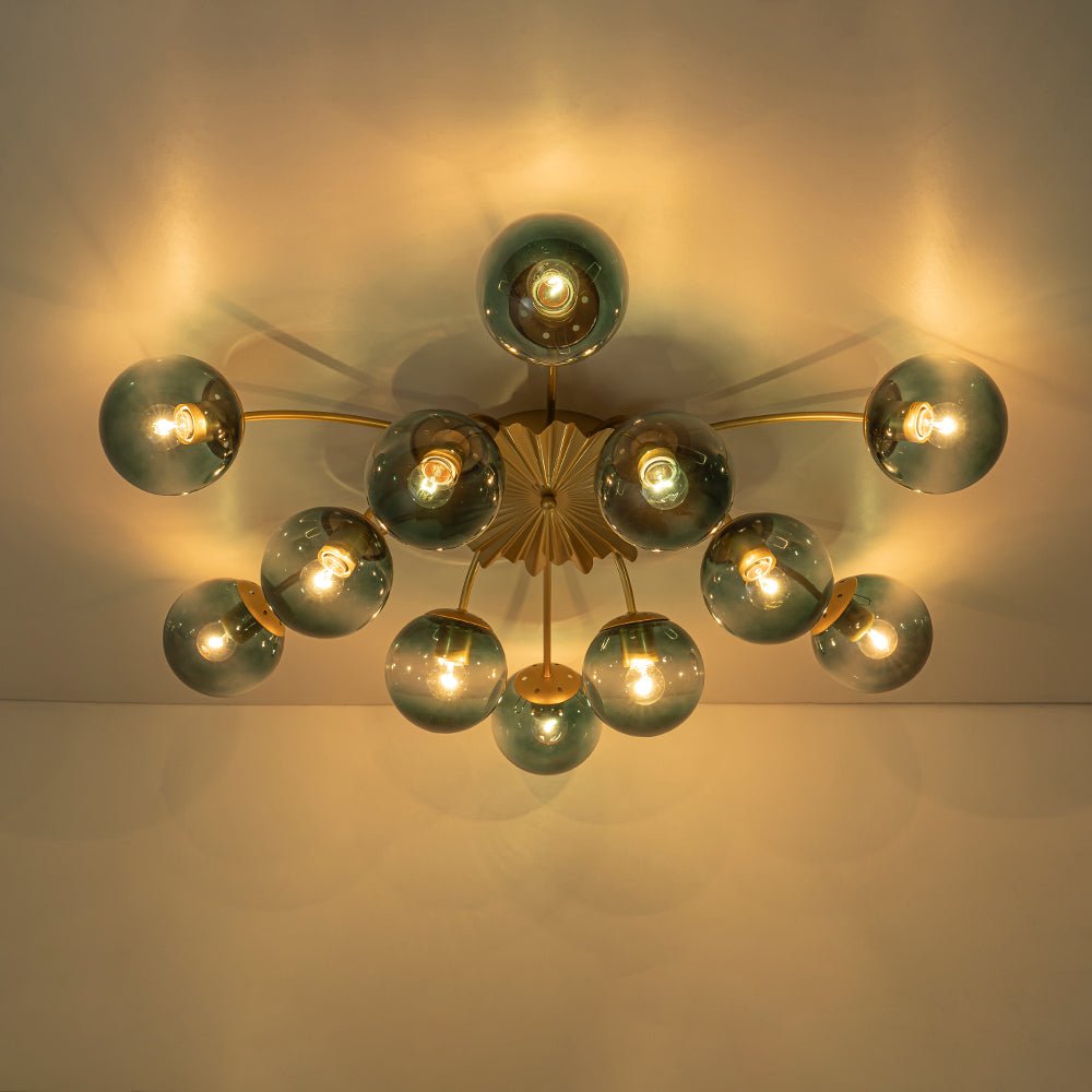Glam Bloom 12-Light Blue Glass Bubble Semi Flush Chandelier