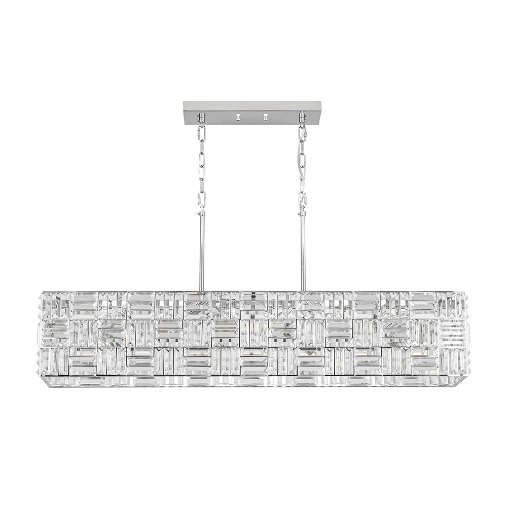 Glam Chrome Dazzle Crystal Rectangle Cage Island Chandelier