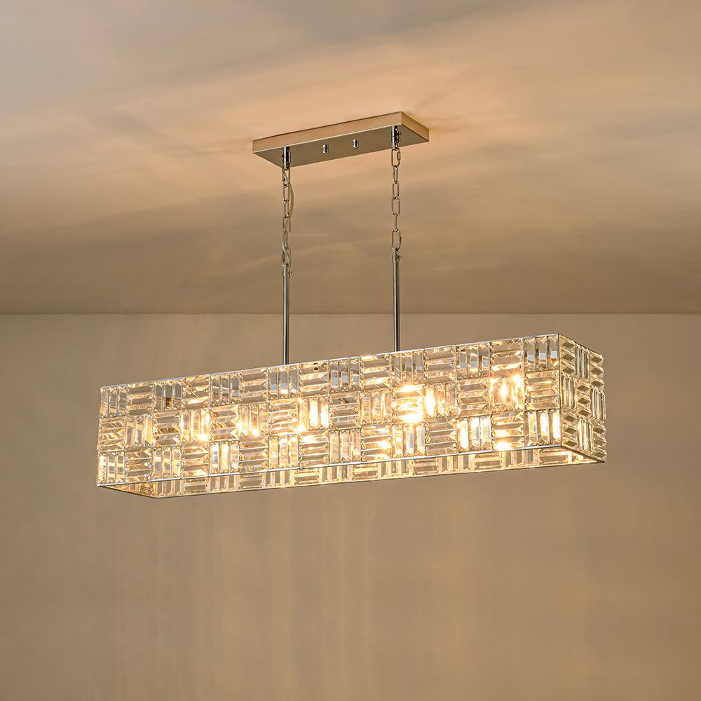 Glam Chrome Dazzle Crystal Rectangle Cage Island Chandelier