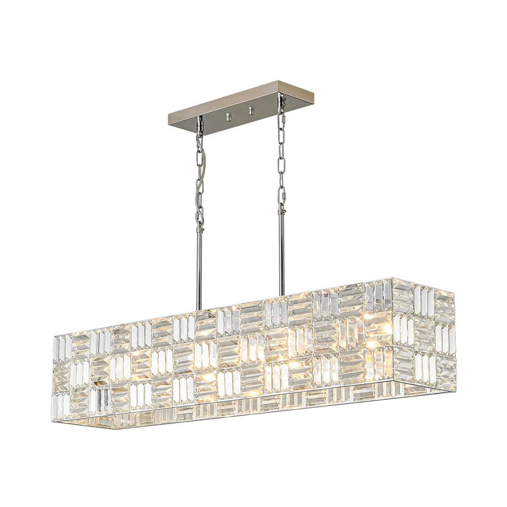 Glam Chrome Dazzle Crystal Rectangle Cage Island Chandelier