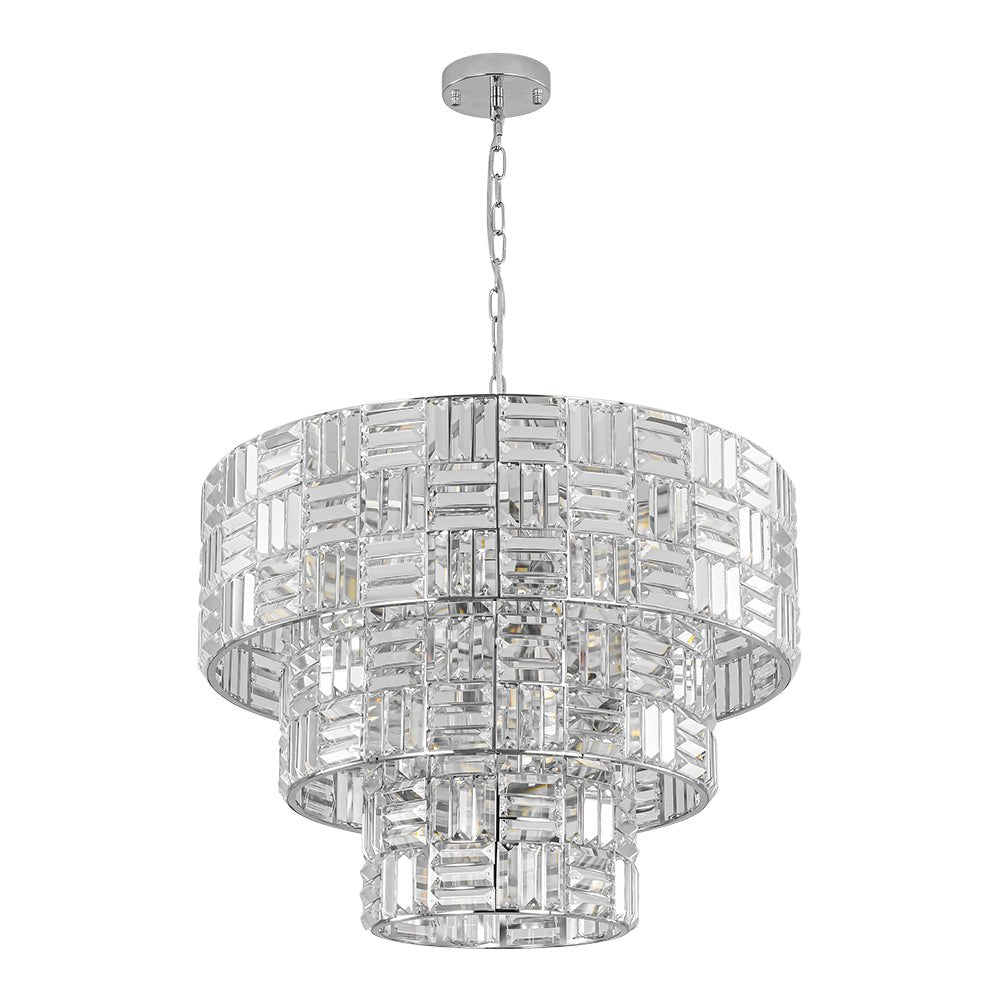 Glam Chrome Spark Cut Crystal Tiered Round Chandelier