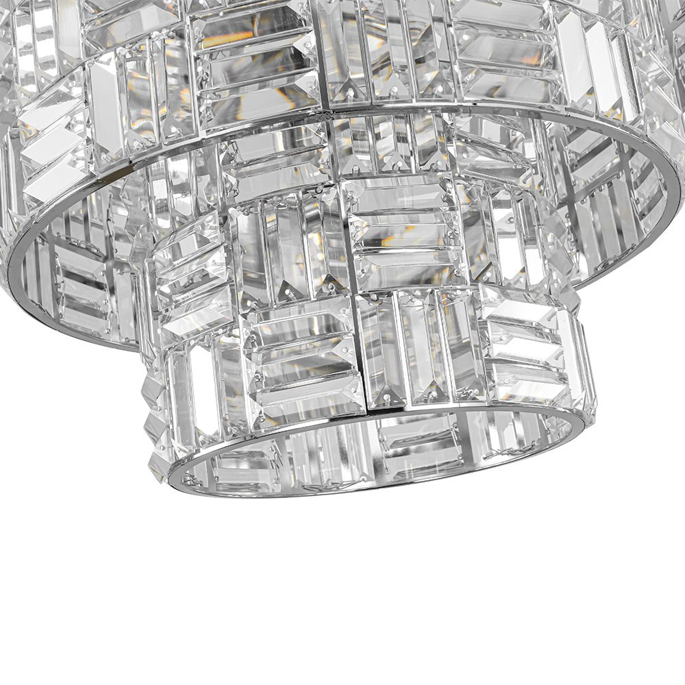 Glam Chrome Spark Cut Crystal Tiered Round Chandelier