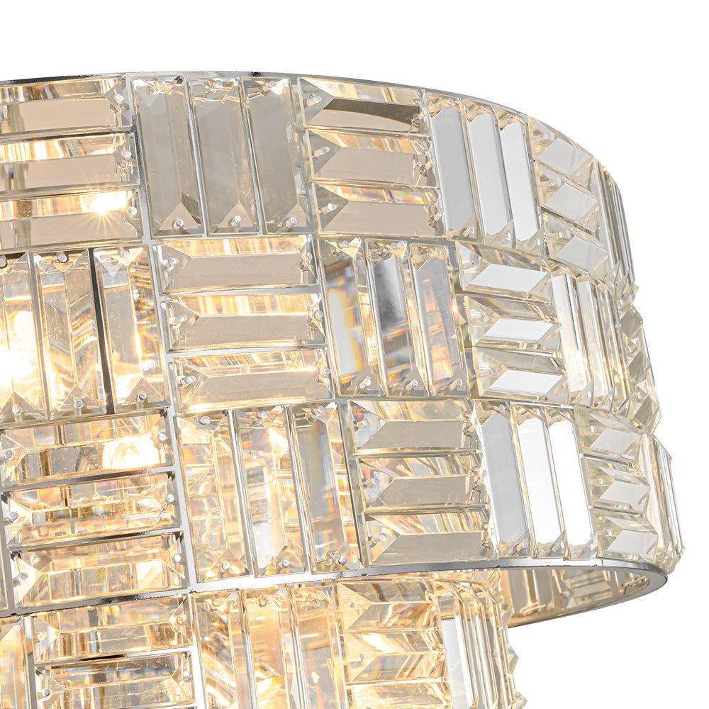 Glam Chrome Spark Cut Crystal Tiered Round Chandelier