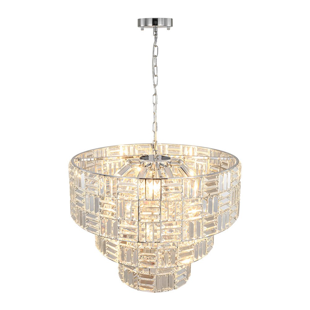 Glam Chrome Spark Cut Crystal Tiered Round Chandelier