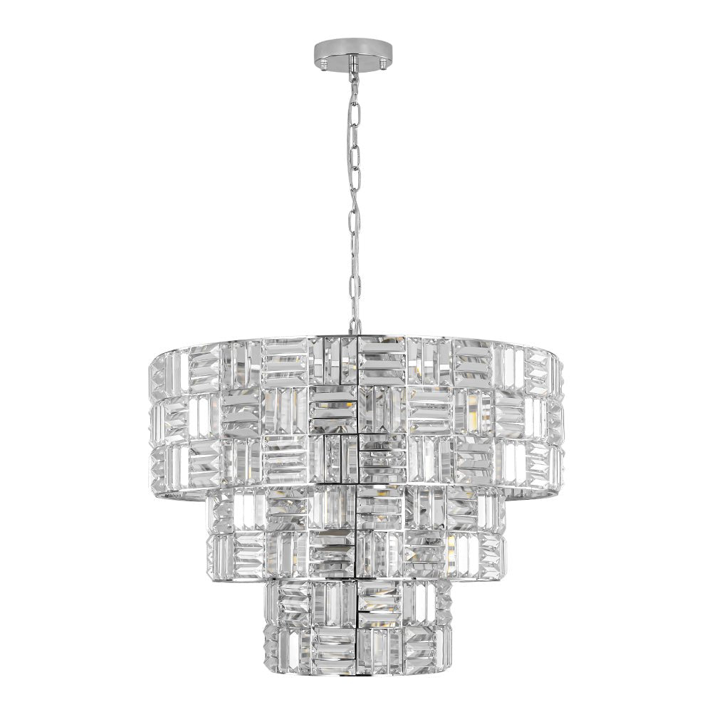 Glam Chrome Spark Cut Crystal Tiered Round Chandelier