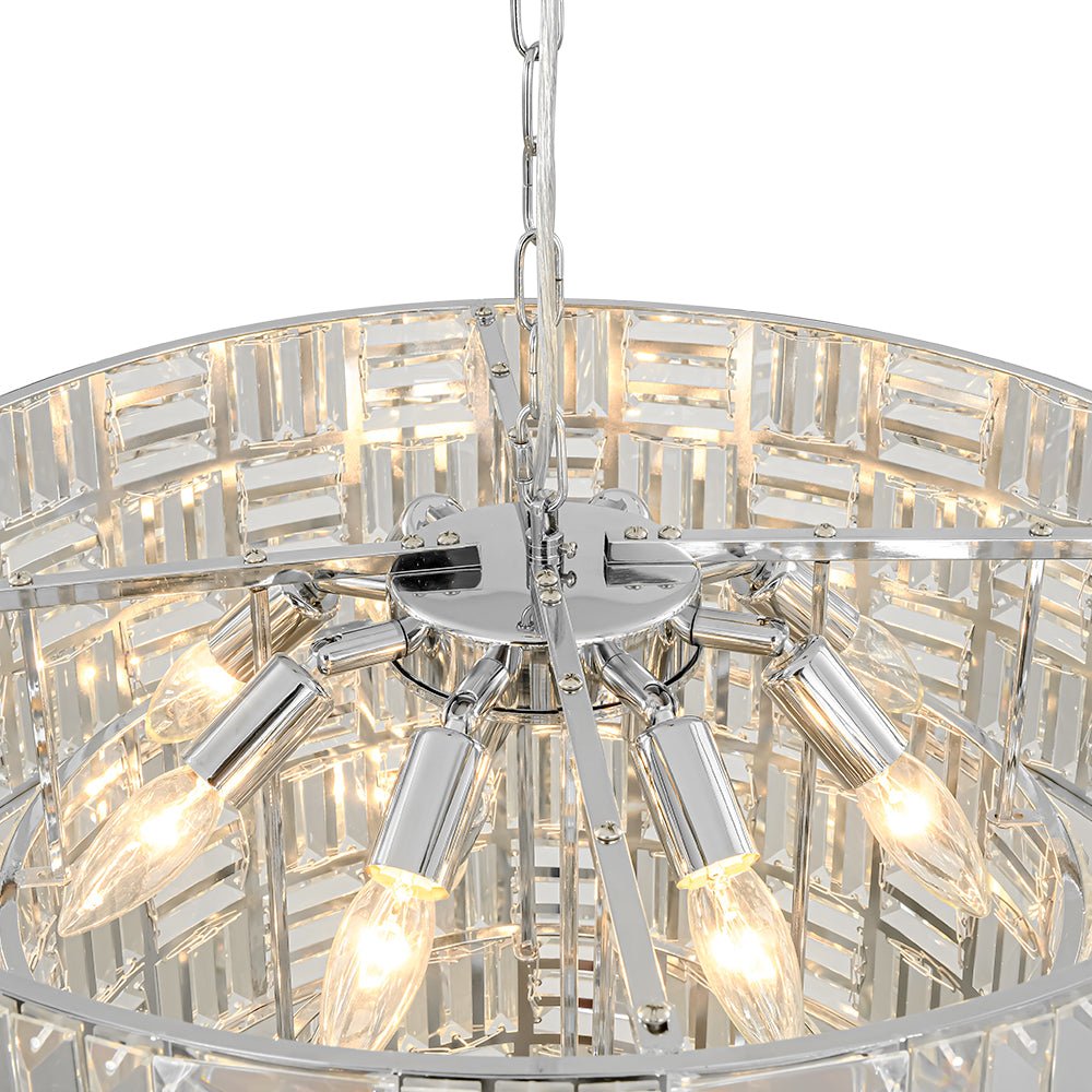 Glam Chrome Spark Cut Crystal Tiered Round Chandelier