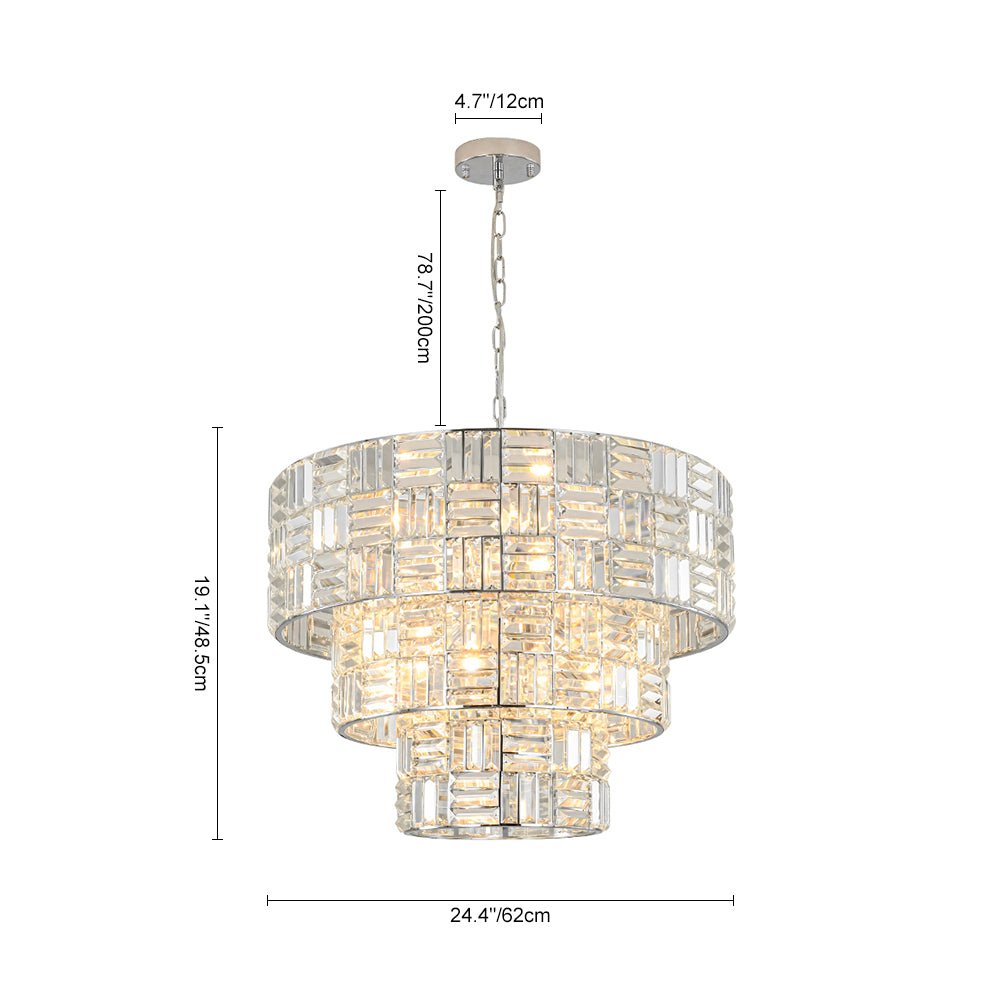 Glam Chrome Spark Cut Crystal Tiered Round Chandelier