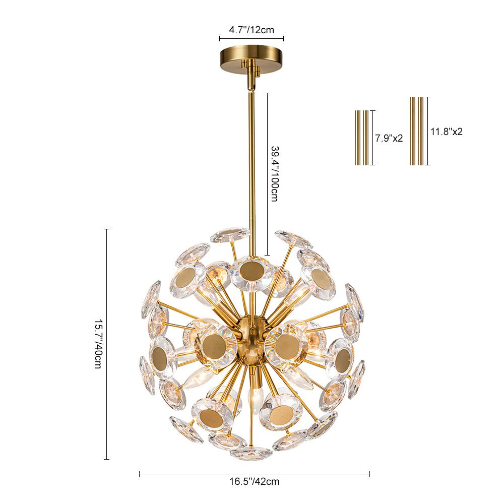Glam Crystal Accent Brass Sphere Dandelion Chandelier