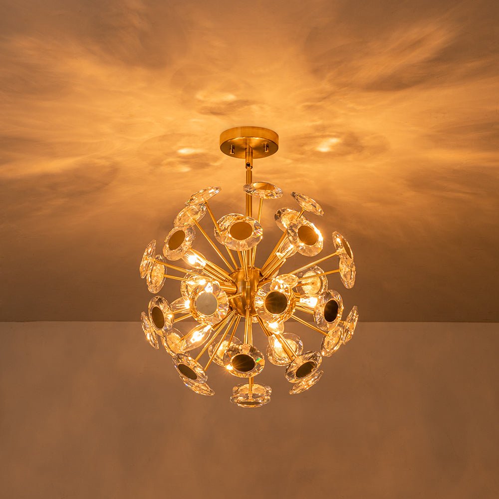 Glam Crystal Accent Brass Sphere Dandelion Chandelier