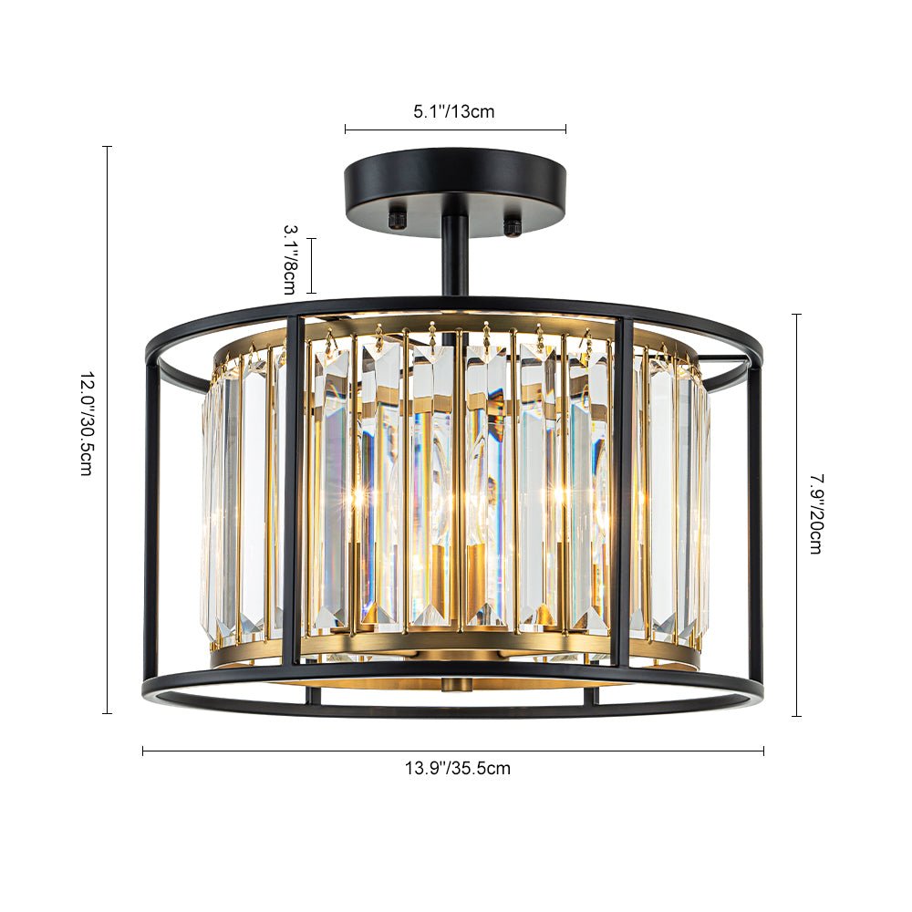 Glam Crystal Drum Round Semi Flush Ceiling Light