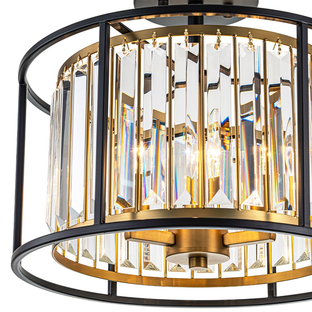 Glam Crystal Drum Round Semi Flush Ceiling Light