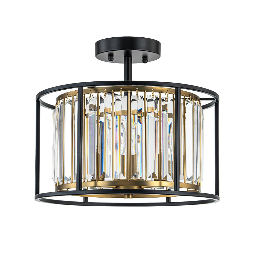 Glam Crystal Drum Round Semi Flush Ceiling Light