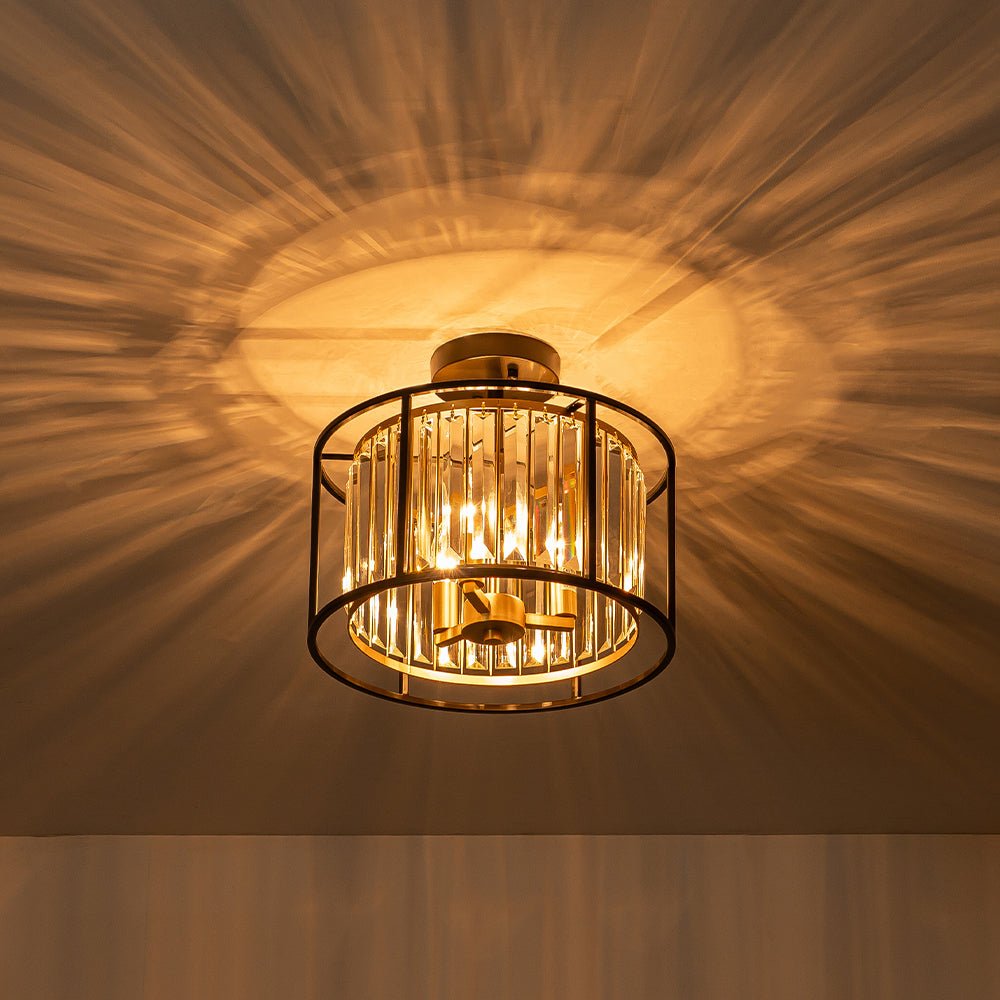 Glam Crystal Drum Round Semi Flush Ceiling Light