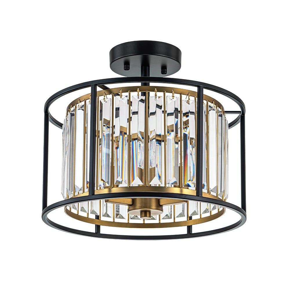 Glam Crystal Drum Round Semi Flush Ceiling Light