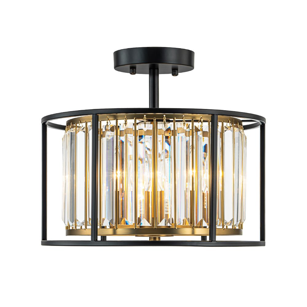 Glam Crystal Drum Round Semi Flush Ceiling Light