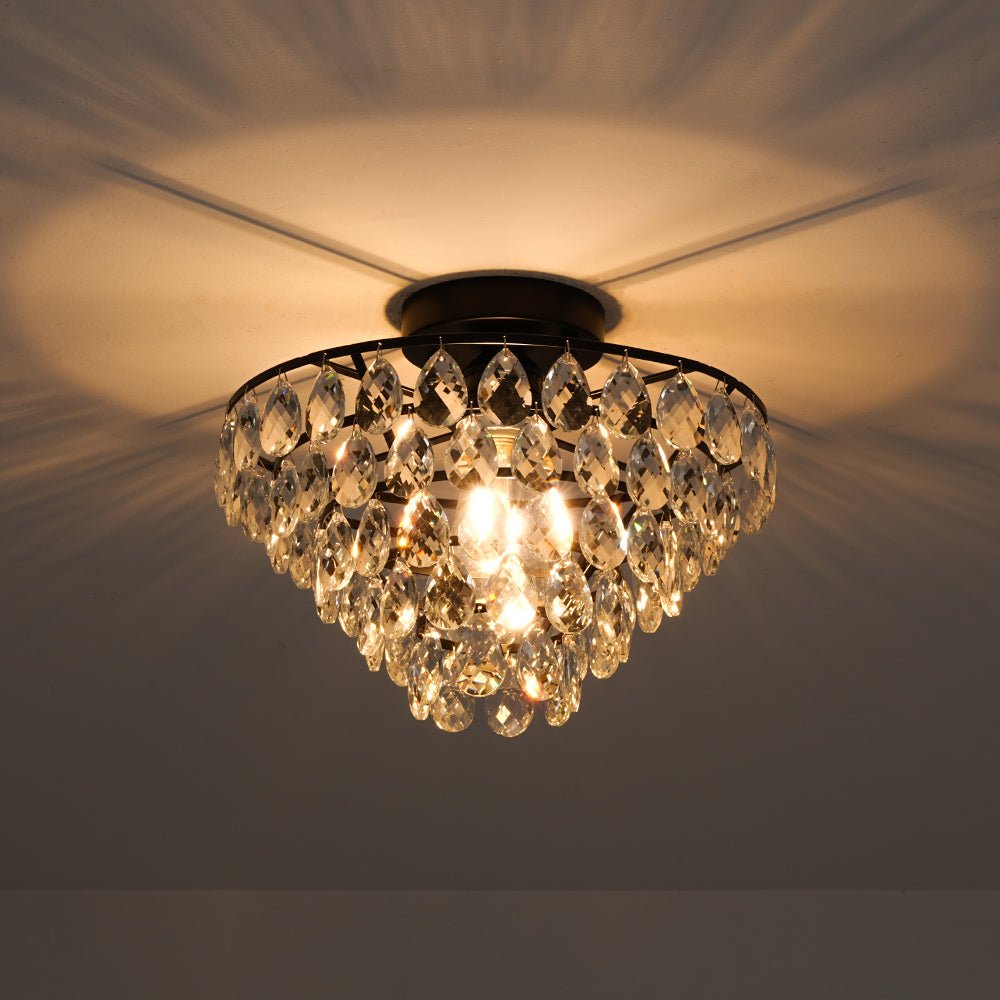 Glam Faceted Crystal Round Tiered Semi Flush Mount Light