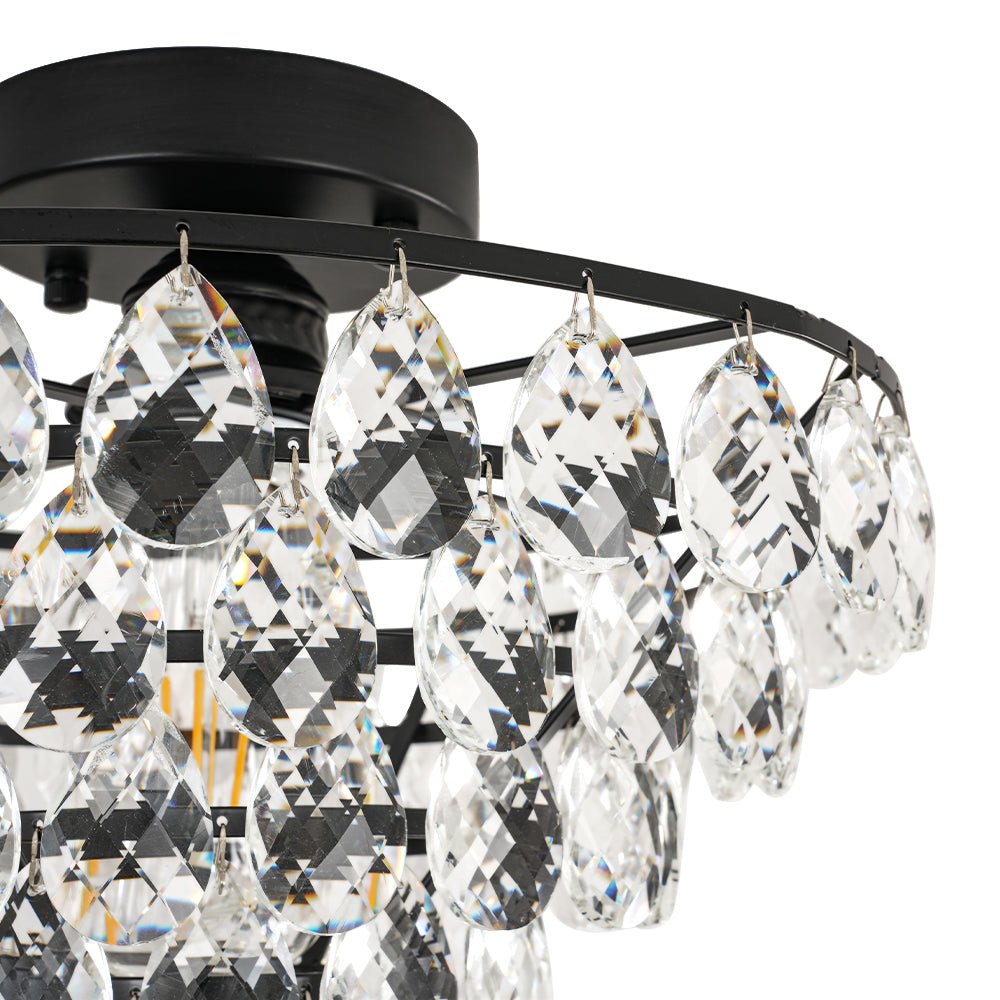 Glam Faceted Crystal Round Tiered Semi Flush Mount Light