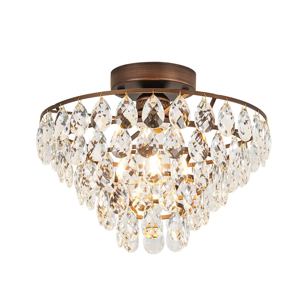 Glam Faceted Crystal Round Tiered Semi Flush Mount Light