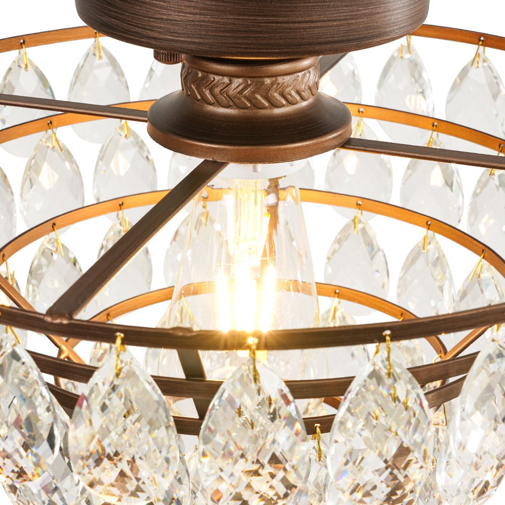 Glam Faceted Crystal Round Tiered Semi Flush Mount Light