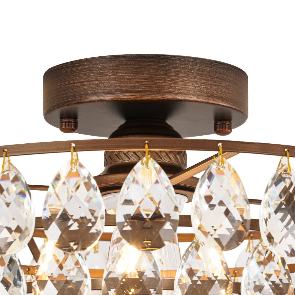 Glam Faceted Crystal Round Tiered Semi Flush Mount Light