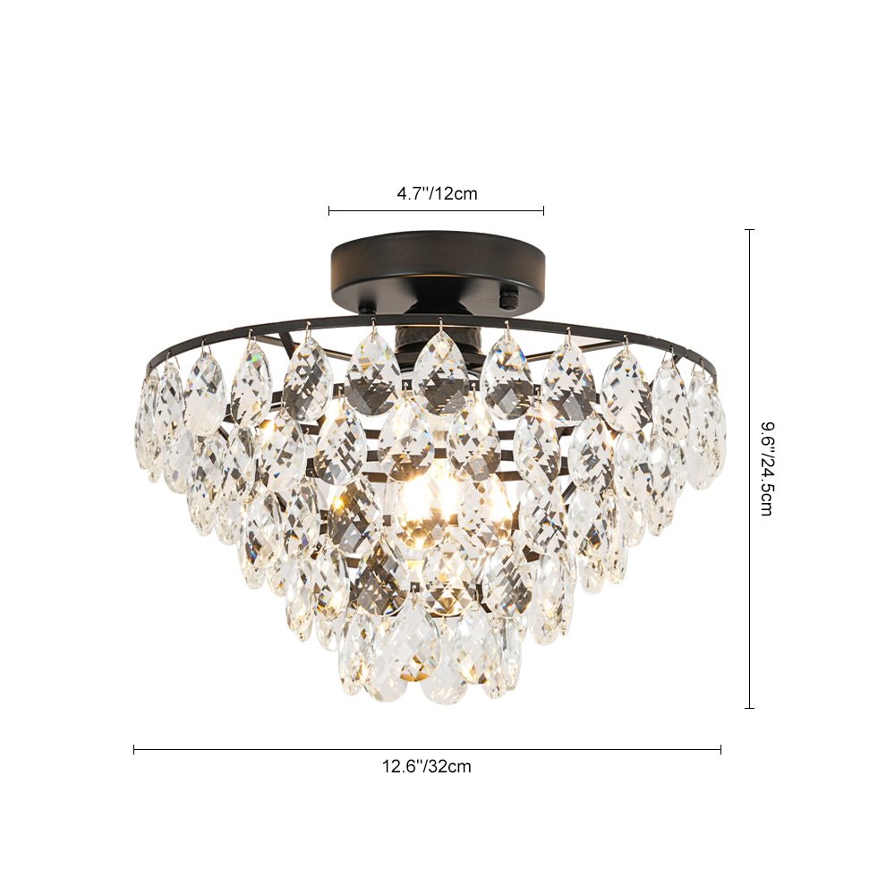 Glam Faceted Crystal Round Tiered Semi Flush Mount Light