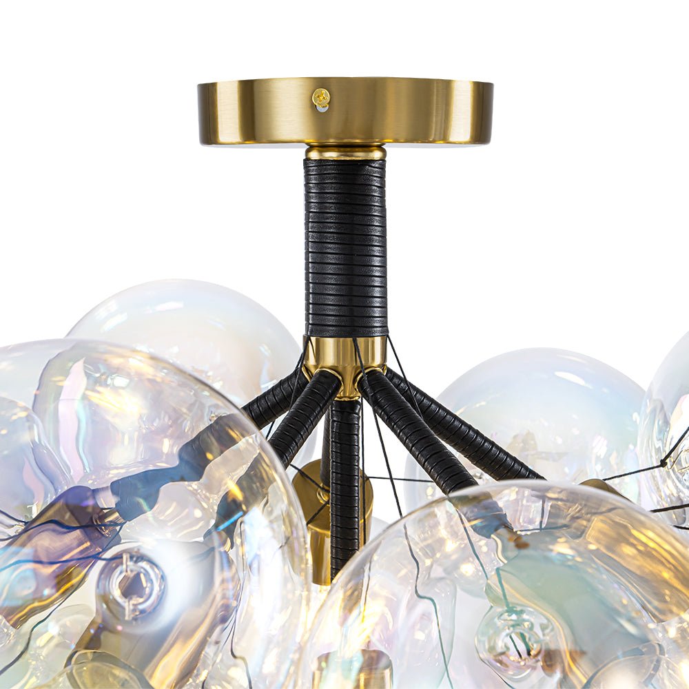 Glam Iridescent Glass Cluster Bubble Semi Flush Chandelier