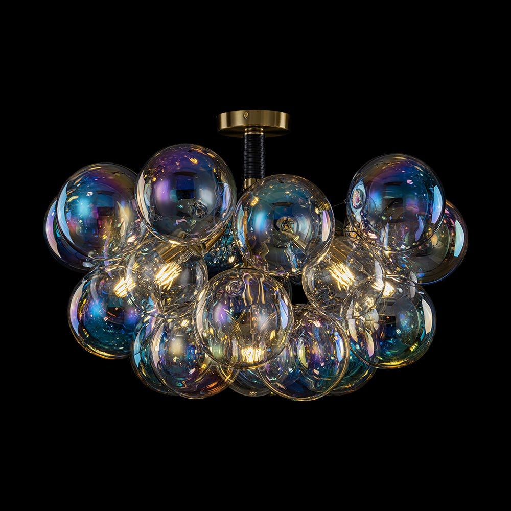 Glam Iridescent Glass Cluster Bubble Semi Flush Chandelier