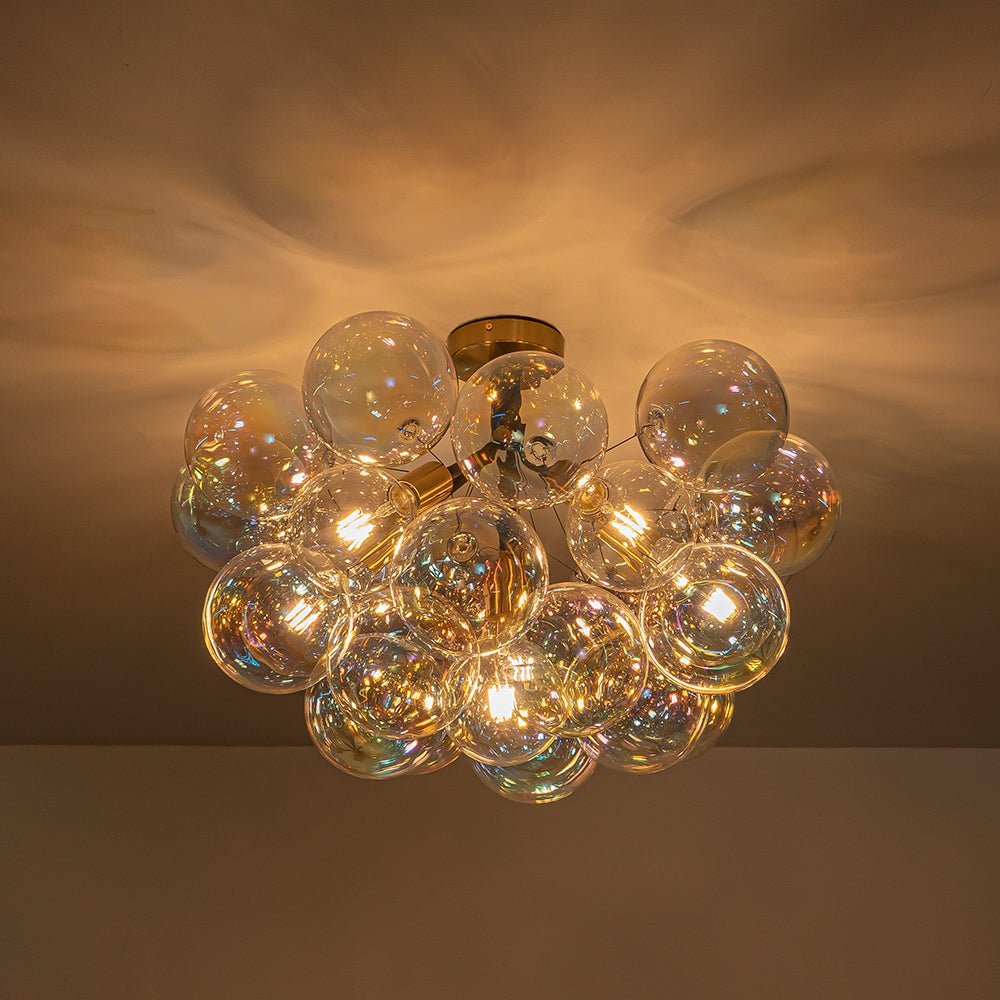 Glam Iridescent Glass Cluster Bubble Semi Flush Chandelier