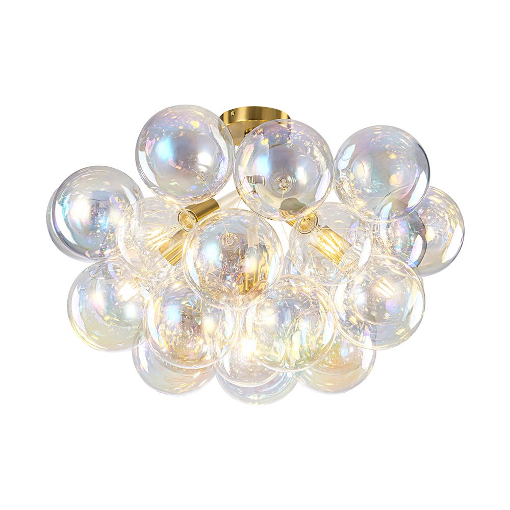 Glam Iridescent Glass Cluster Bubble Semi Flush Chandelier