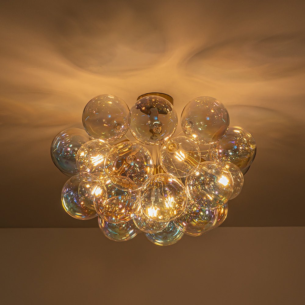 Glam Iridescent Glass Cluster Bubble Semi Flush Chandelier