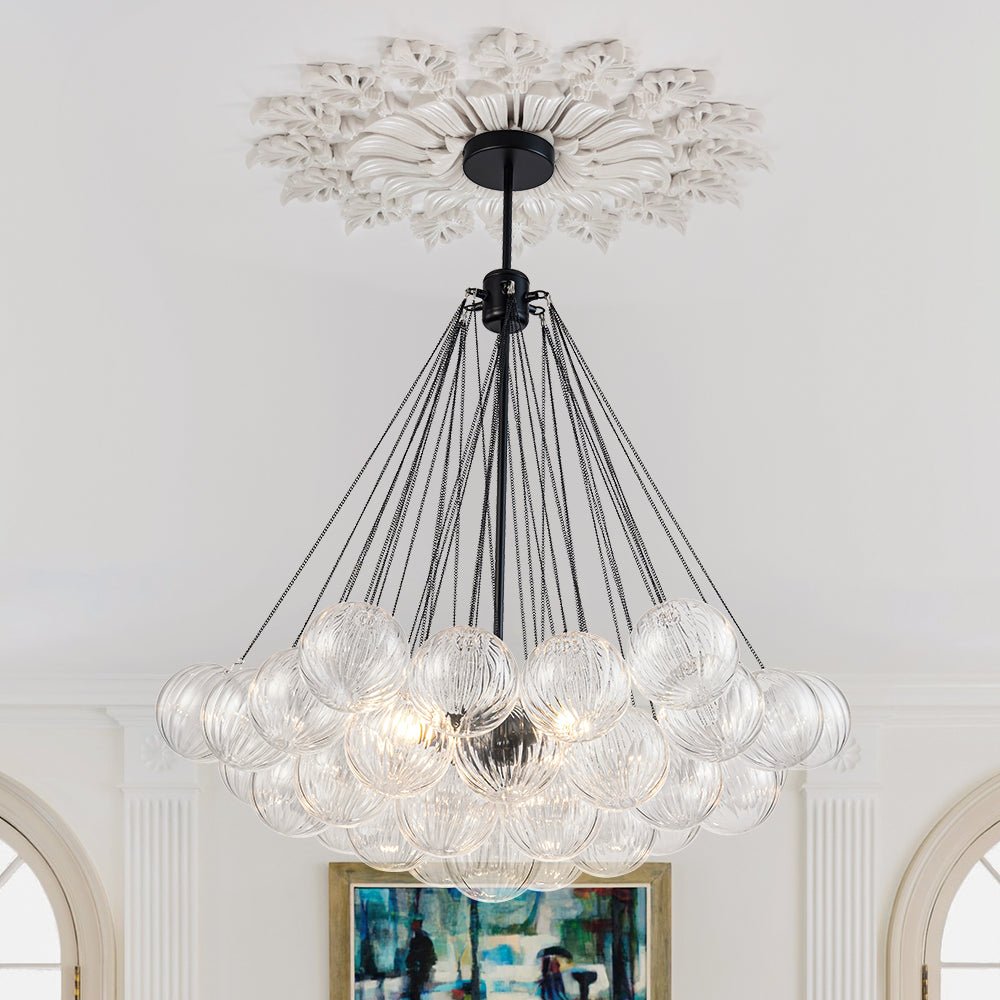 Glam Ribbed Glass Globe Textured Bubble Cluster Chandelier