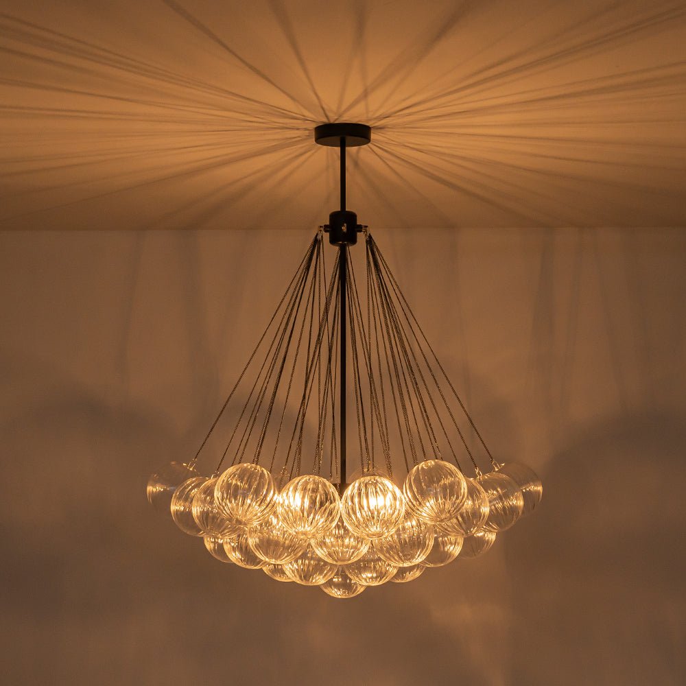 Glam Ribbed Glass Globe Textured Bubble Cluster Chandelier