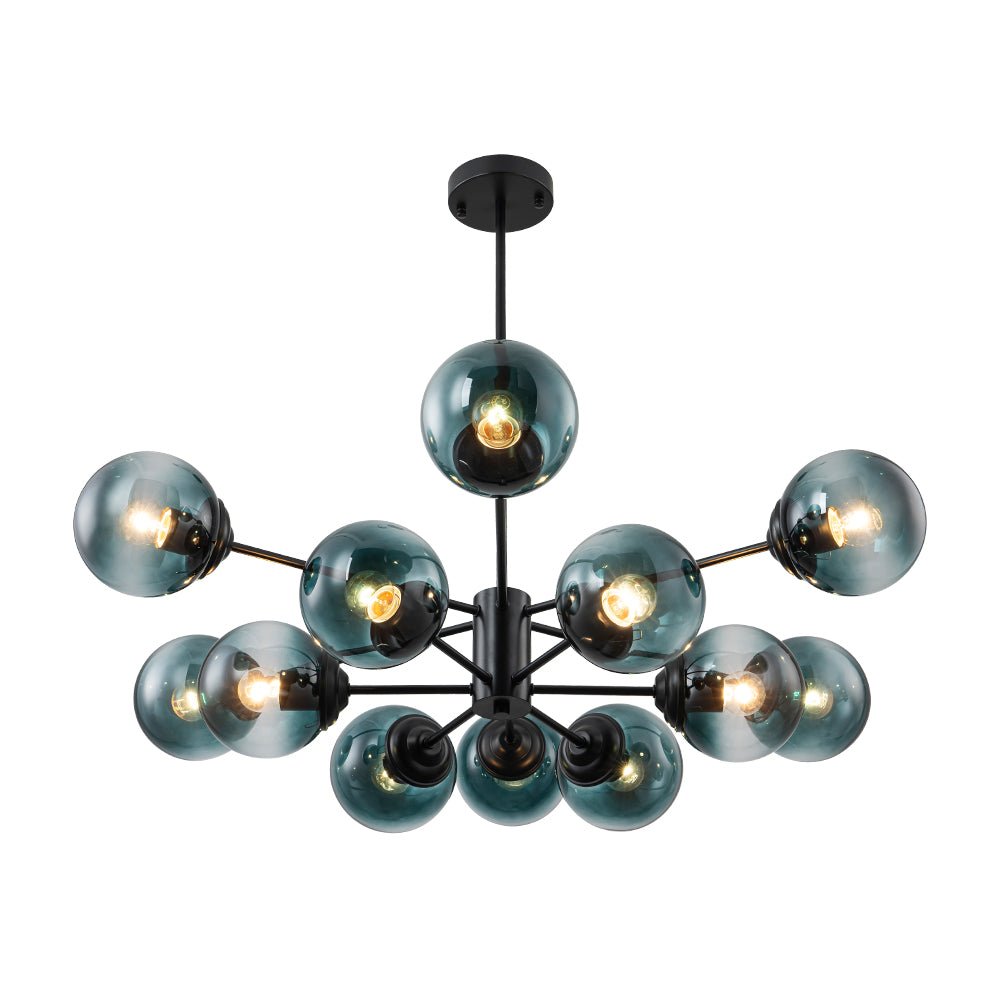 Glam Tiered Blue Glass Globe Bubble Sputnik Chandelier