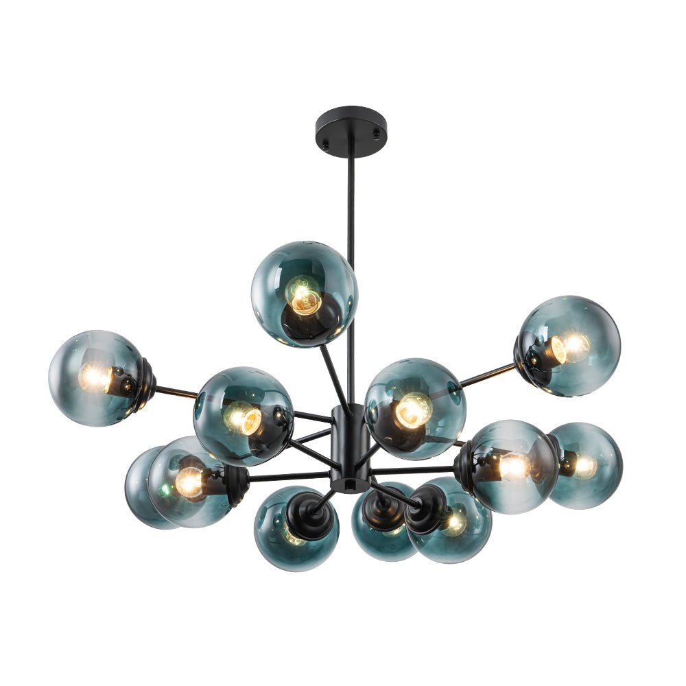 Glam Tiered Blue Glass Globe Bubble Sputnik Chandelier