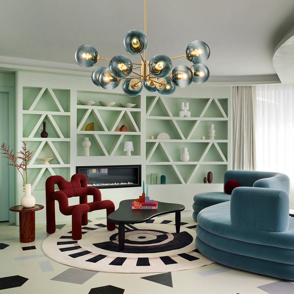 Glam Tiered Blue Glass Globe Bubble Sputnik Chandelier