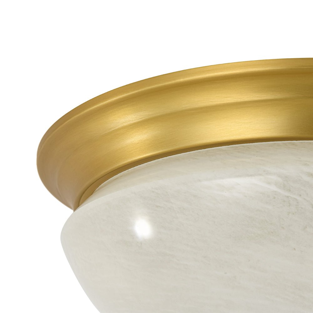 Gold Mid-Century Alabaster Glass Shade Flush Mount Light
